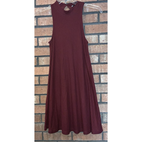 Hollister Womens Burgundy Sleeveless Ribbed Short Dress Halter Neck Size S - Picture 2 of 5